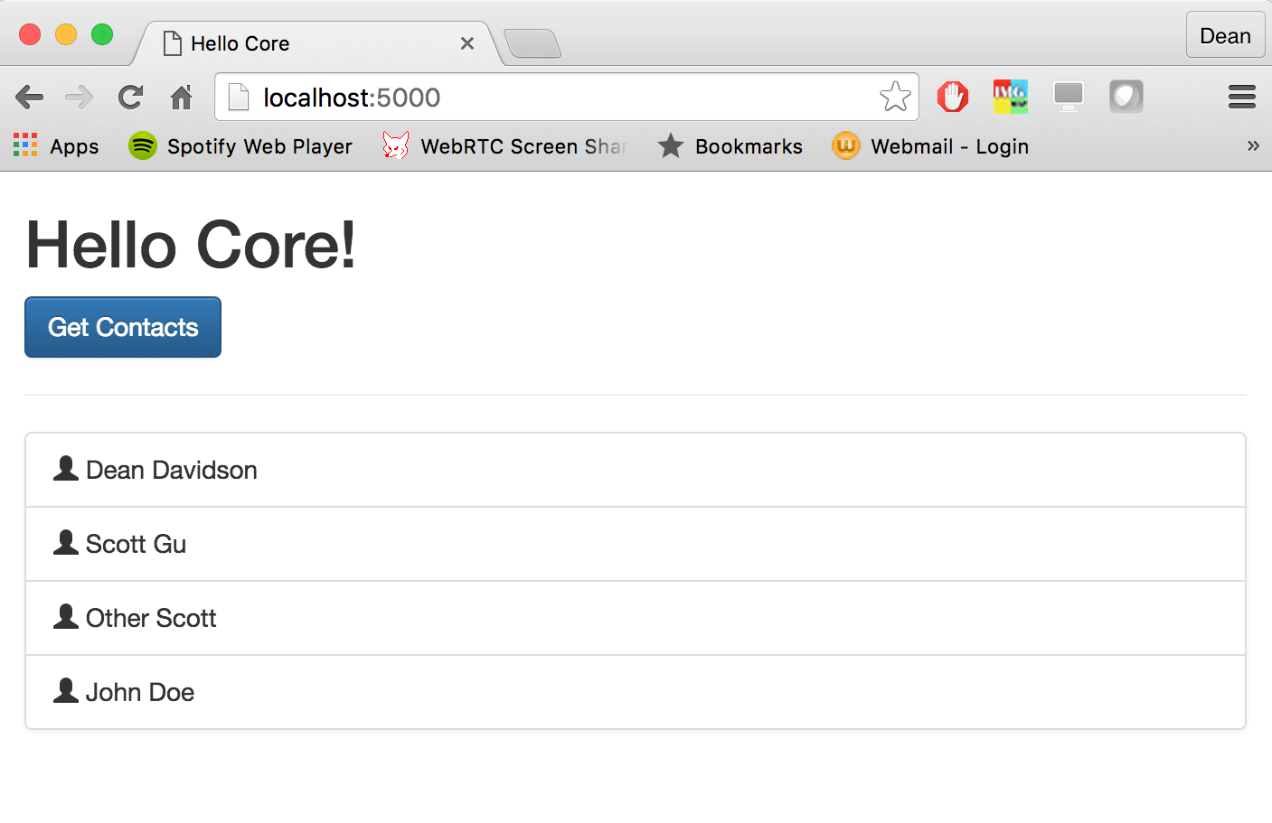 Core App Running In Chrome