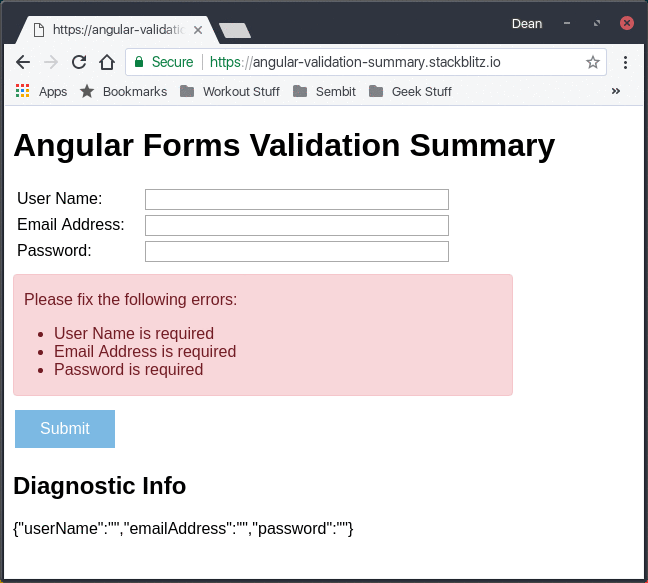 Angular Validation Summary Example